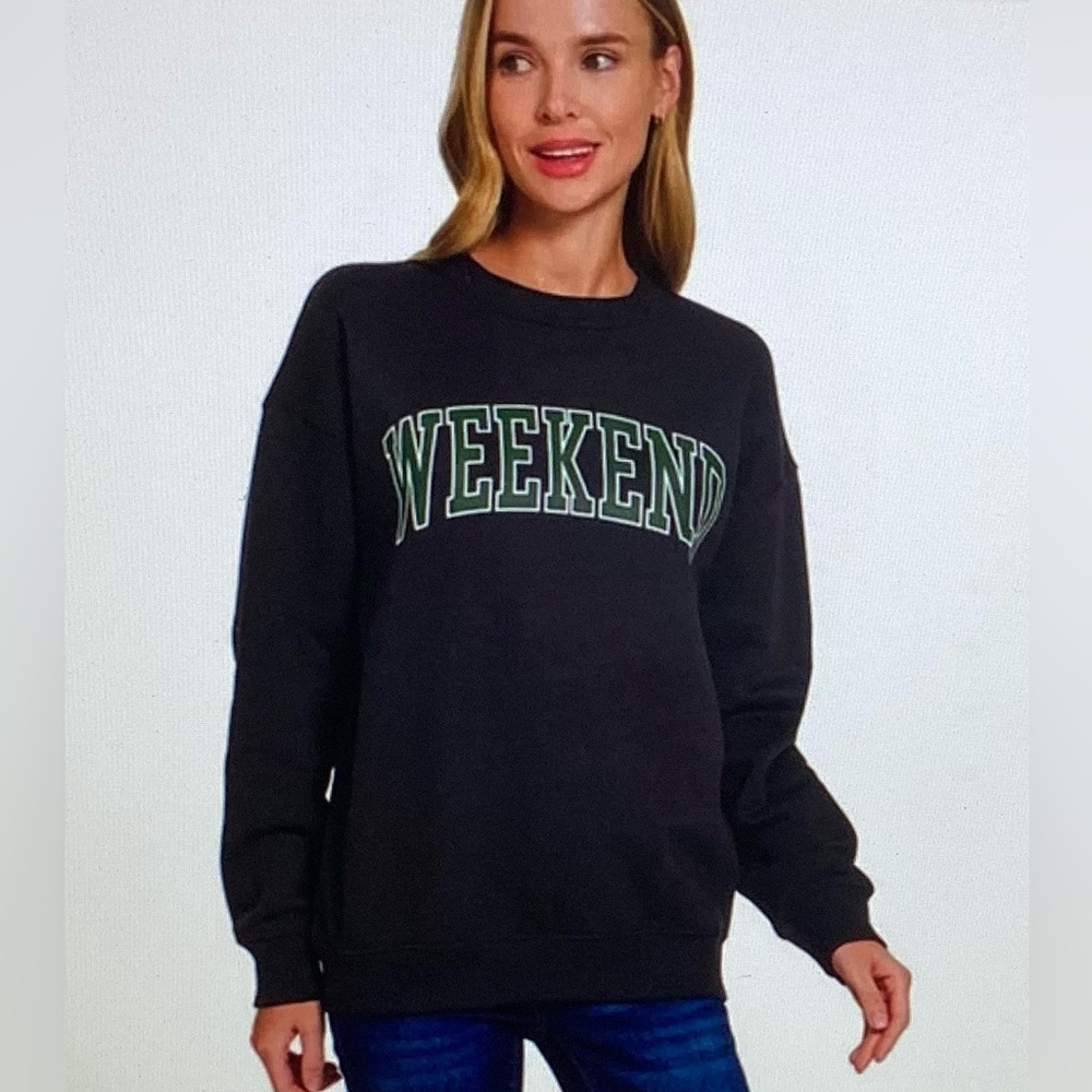 New—Zenana Black Weekend Sweatshirt - Picture 1 of 3